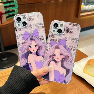 iPhone 15 Case 15ProMax 14Pro 13 12 Camera Protect Glass Glass back Silicone border Phone Casing With Strap For iPhone11ProMax 8Plus【Bowtie Girl】