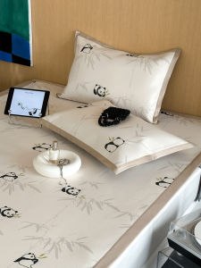 Cute Panda Ice Silk Cooling Mat Three-Piece Set Student Dormitory Lovely Air Conditioning Bedding 1.8m Foldable Summer Coolness