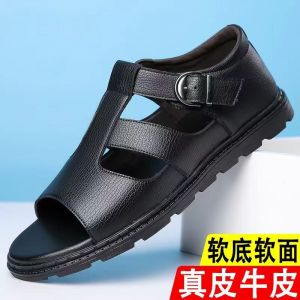 New 2025 Summer Beach Shoes Genuine Leather Breathable Sandals Soft Bottom Anti-Slip Hollow out Casual Clog Mens Footwear