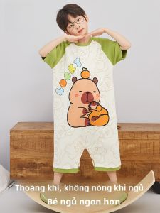 MiiOW | Bộ đồ ngủ cotton nguyên chất cho bé trai mùa hè MiiOW Cat Person Áo khoác cotton tay ngắn quần áo mặc nhà cho trẻ em