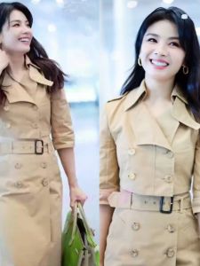 2024 Autumn Slimming Denim Set with Beige Top Coat And Mini Skirt by Guangbo Fashion Womens Cotton Ensemble