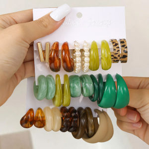 Retro Summer Multi-color Hoop Earring Set Water Drop C-shaped Designs Womens Fashion Leopard Print Earrings Daily Wear Dating