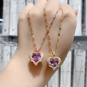 Trendy Heart OF Ocean Stainless Steel Cubic Zirconia Necklaces For Women Men Gold Color Metal Crystal Party Everyday Jewelry