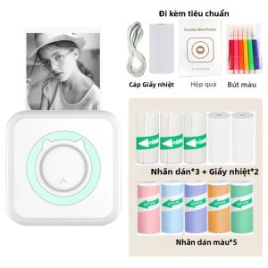 Máy In Nhiệt Mini Cầm Tay Không Mực Tạo Nhãn Dán Ảnh Nhật Ký Ghi Chú - Kết Nối Bluetooth Máy In Bỏ Túi Nhỏ Gọn