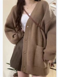 Elegant Grey Lazy Knitted Sweater Coat Cardigan Midi Skirt Two-Piece Set Womens Spring Autumn Winter Long Fashion Set