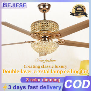 GEJIESE 42/52inch crystal ceiling fan with light modern design 6 gear wind crystal ceiling fan with led lights and remote 5 blades big size for living room dinning room bedroom
