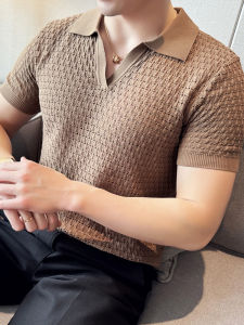 Áo Thun Polo Cổ Chữ V Dệt Kim Mỏng Mùa Hè Cho Nam Tay Ngắn Thời Trang Thanh Lịch Ôm Vừa Vặn Cao Cấp Cổ Polo Tay Ngắn Thường Ngày