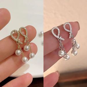 French Full Drill Pearl Earrings 2024 New Gold Tone Womens Elegant Personality Ear Jewelry Lightweight Luxury Sensation