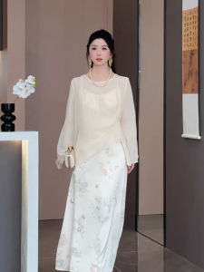 สไตล์จีนใหม่ ผู้หญิง ฤดูร้อน น้ำหนักเบา ผ้าชีฟอง เสื้อแจ๊กเก็ตป้องกันแสงแดด คาร์ดิเกน ระบายอากาศได้ดี ปกปิดด้วย กระโปรง