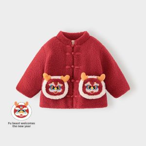 New Year Childrens Red Outerwear Baby Boy Girl Winter Clothes Thickened Cotton Coat Year-End Visit Outfit Infant Clothes