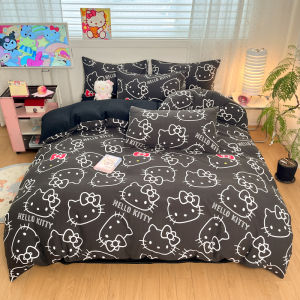 Dansunreve Washed Cotton Bedsheet Set 4in1 New Cartoon Sanrio Bedding Sets Kitty/Kuromi/Cinnamoroll Flatsheet Set Duvet Cover Sets