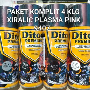 Pilok Cat Diton Premium Paket Komplit 4 Kaleng 400cc Plasma Pink XP9407 9407 Primer Grey Epoxy 9120 Black 9109 Clear Glossy 9128 Xirallic Xiralic Ping Pilox Cat Semprot Paketan Lengkap