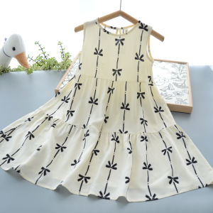 Summer Vacation Style Floral Cotton Blended Dress for Girls