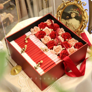 Transparent Acrylic Wedding Gift Box Red Wedding Ceremony Cash Gift Box High End DIY Material Square Shape Chinese Style