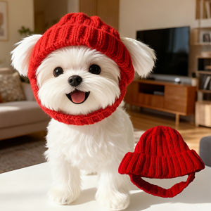 Windproof Cold Weather Pet Ear Warmer & Headcover • Soft Elastic Knit Dog/Cat Hat • Autumn Winter Medium Pet Ear Protector