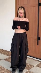 🌈MesubShop🌈เสื้อครอปแขนยาว ปาดไหล่ ผ้าเรย่อน สำหรับสาวไซส์มินิ 💖 ผ้านืดใส่สบาย ใส่ไปคาเฟ่ รุ่น โอซาก้า B-002-3-A