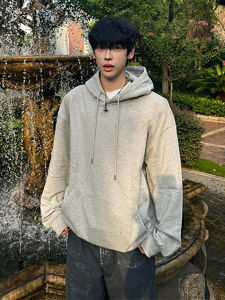 OUMULONG | Gray Drawstring Hooded Sweatshirt Heavy Duty