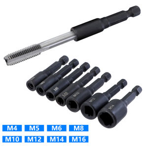 6pcs Tap Die Socket Adapter 1/4 Hex Shank Machine Screw Metric Plug Threading Tool for Electric Drill M4 M5 M6 M8 M10 M12