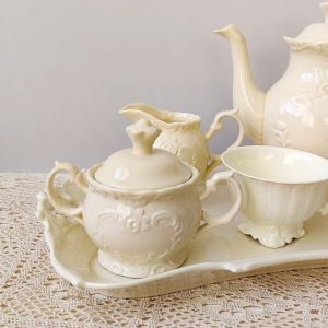 Half Orange Yellow Milk Pot Embossed Tea Pot Garden Afternoon Tea Cup Rich Yellow Color European Style Ceramic Water Pot