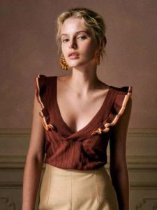 เสื้อกั๊กถักแขนกุดทรงสลิมฟิตคอวีสีบล็อกลายดอกไม้สำหรับฤดูร้อน เสื้อผ้าทำงานผู้หญิงแบบลำลอง