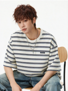 Wood soon | Color Block Striped Round Collar Short Sleeve T-Shirt
