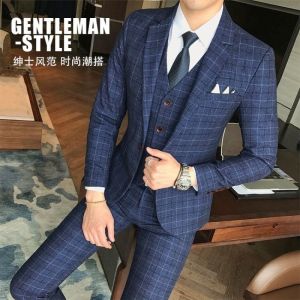 GUKENRO 3PCS Male Suits Sets Korean Handsome Slim Fit Dinner Dress Office Business Wedding Prom Evening Formal Blazer for Men