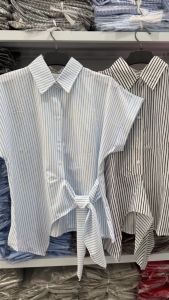 Áo sơ mi kate sọc cột tà chéo basic tôn dáng sang chảnh thiết kế tạo điểm nhấn sang trọng trẻ trung phù hợp nhiều dịp