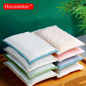 Houseeker Serat Bambu ฟองน้ำล้างจานน้ำมันฟรีแผ่นขัดถูทำความสะอาดฝูงผ้าเช็ดแปรงทำความสะอาดครัวเรือนสอง ฟิลเลอร์ 30 กรัม
