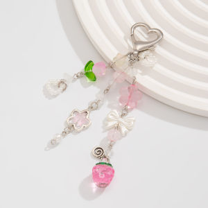 Ingemark 1Pcs Exquisite Sweet Flower Beaded Keychain Cute Colorful Strawberry Bow Tassels Pendant Key Accessories Jewelry Gifts