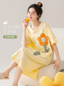 ชุดนอนผู้หญิงแขนสั้นผ้าฝ้ายแท้ ฤดูร้อน 2025 ใหม่ กระโปรงสั้นเซ็กซี่ ใส่สบาย ชุดนอนฤดูร้อนสำหรับคุณแม่ท้องใหญ่