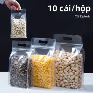 10 Chiếc Túi Đứng Trong Suốt Bằng Nhựa Có Khóa Kéo Có Thể Tái Sử Dụng Dùng Để Đóng Gói Thực Phẩm Có Tay Cầm Dùng Để Đựng Kẹo Hạt Khô Thân Thiện Với Môi Trường Chất Liệu PP