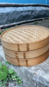 Klakat Bambu Dimsum 25 cm Kukusan Bambu - 2 Wadah + 1 Tutup