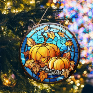 Halloween pumpkin stained glass pendant for decoration wall art home decoration holiday door hanging decoration