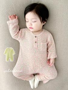 Spring Autumn Baby Girl Long Sleeve Thin Home Clothes Floral Print Sleepwear Onesie Comfortable Breathable Modal Fabric Infant