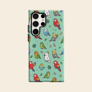 BILIBILI | Cartoon Parrot Leaves Luxury Fashion Full Lens Protective Case for Samsung Galaxy S26 S25 S24 A56 A36 Plus Ultra