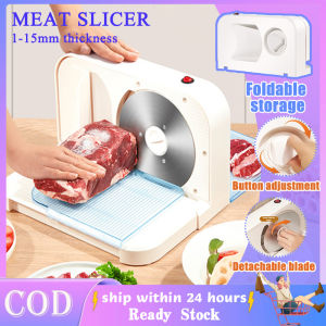 Electric Meat Slicer Heavy Duty Frozen Meat Slicer Machine Multi-Functional Foldable Food Cutter Household Removable Stainless Steel Blades Mutton Roll Slicer Adjustable Thickness Knob For Cheese Fruit Vegetable Bread