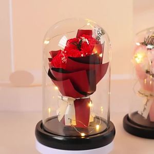 9PCS Soap Flower Rose With Glass Cover Fragrance Eternal Roses Bouquet Gift For Valentines Day Gift