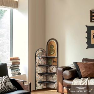 Retro Corner Shelving Unit Freestanding Multi-layer Wall-leaning Shelf