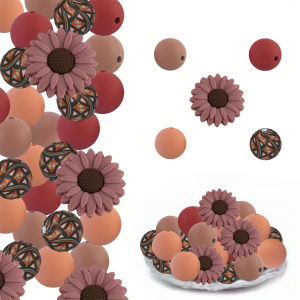 40PCS daisy printed silicone bead set perfect for DIY handmade crafts such as keychains necklaces bracelets etc