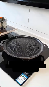 Chảo Gang Vân Đá Nướng Đồ Ăn 34cm Hình Tròn Chống Dính Chảo Nướng Thịt BBQ Tiết Kiệm Dầu Mỡ Đa Năng TIDO TI DO