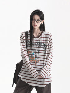 zuocisankon | Color Block Horse Print Striped Long Sleeve Casual Blouse