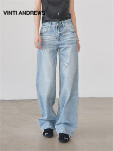 Vintage Texture Flared Holes Denim Pants