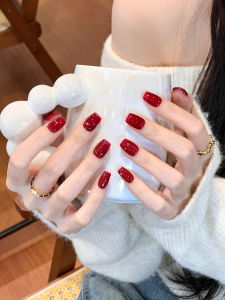 Handmade Short Red Wine Color Manicure Nails For New Year Beauty Enhancement
