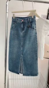 A-Line Rok Jeans Wanita Korea Kekinian Highwaist Rok Jeans Wanita Rok denim split gaya kekinian
