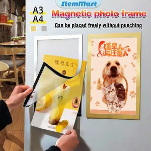 Magnetic Photo Frame A3 (29.7 * 42 cm) A4 (21 * 29.7 cm) Gold/Silver PVC + magnetic stripe + nano adhesive Multi-function Wall sticker Display card Applicable to Poster/Photo Wall Decorations