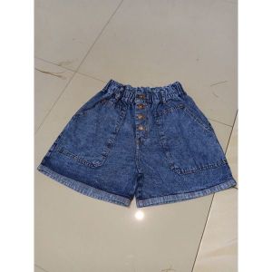 CELANA PENDEK JEANS HOTPANTS MODEL HAIGHWAIST RUBBER SNOW DENIM