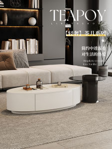 Italian Accessible Luxury Modern Minimalist Oval Stone Plate Coffee Table Small Apartment Living Room Home Tawny Glass Combination Fancy Tea Table