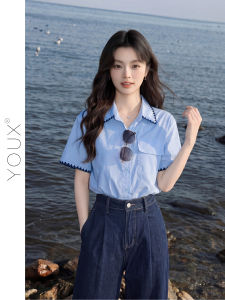 YOUXIANG | Áo Sơ Mi Tay Ngắn Phối Màu Kiểu Hàn Quốc