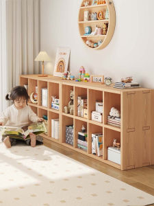 Solid Wood Childrens Bookcase Integrated Living Room Nursery Storage Cabinet Wall-Mounted Bookshelf Economic Type Furniture