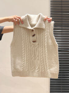 เสื้อกั๊กถักแขนกุดคอโปโลสไตล์เกาหลีสำหรับผู้หญิง ชุดชั้นในฤดูใบไม้ร่วง ผ้าฝ้ายผสมโพลีเอสเตอร์ ปกติ